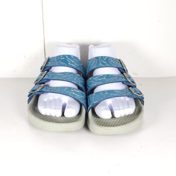 Birkenstock Birki's Women's US6 EU37 Blue Dolphins 3 Straps Wedge Slides Sandals - Picture 3 of 16